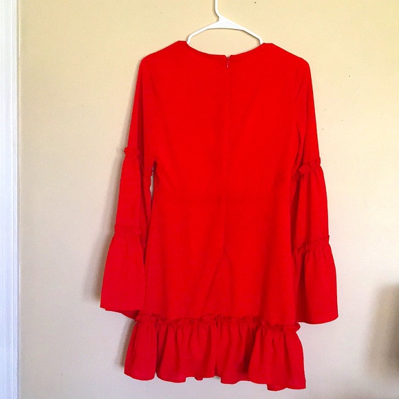 Pink Lily Red Midi Bell Sleeve Dress - Picture 2 of 7